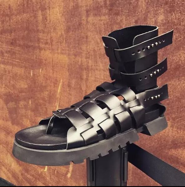 

mens summer gladiator sandals 2020 rivets cutout flats sandals booties black retro criss cross straps male runway