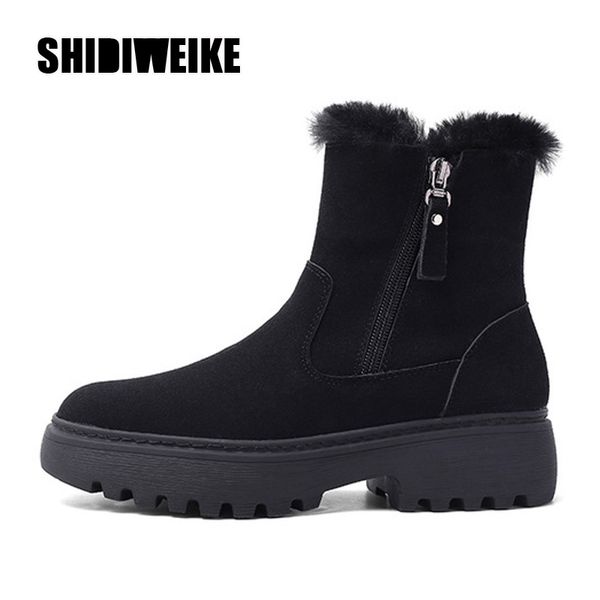 

boots snow plush warm ankle for women winter suede female shoes zip v397, Black