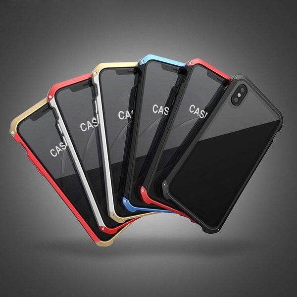

shockproof metal phone case for iphone xr x xs max 7 8 plus tempered glass back cover for iphone 11 pro max case luxury