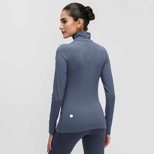 

women's sports long sleeve t-shirt women's solid color high collar outdoor running breathable yoga fitness tights quick dry clothe, White;red