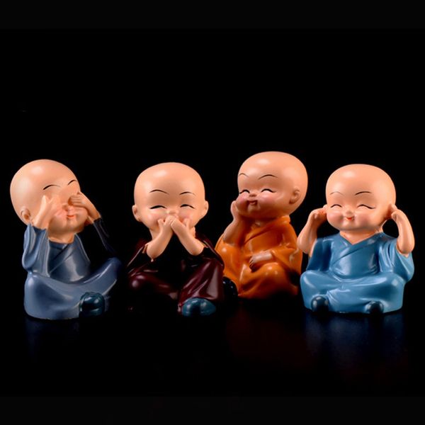 

4pcs/set little cute kongfu monk car interior decoration ornament for car home decor gift dolls styling accessories