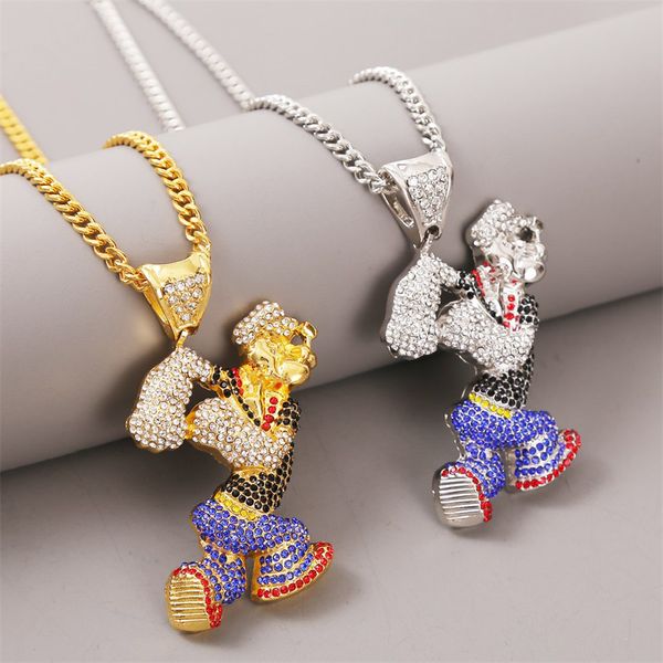 

trendy cartoon character popeye big necklaces & pendants men hip hop jewelry gold silver color long chain statement necklace