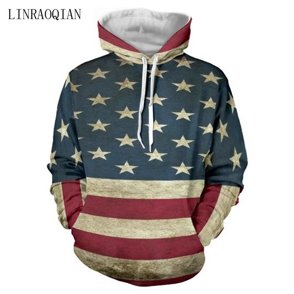 

fashion men american flag hoodies coats vintage the star spangled banner 3d print clothing coat pocket pullover hooded, Black
