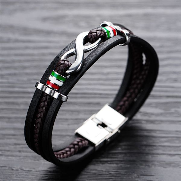 

modyle fashion stainless steel infinity bracelet fashion multi-layer genuine leather bracelet for men, Black