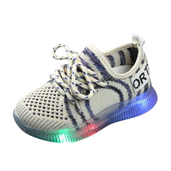

kancoold boys and girls baby rainbow stripes letters led lights shoes children mesh breathable transparent luminous sneakers, Black