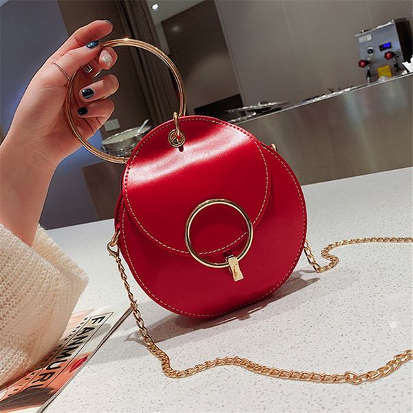 

metal ring mini tote bag 2020 summer fashion new quality pu leather women's designer handbag lock chain shoulder messenger bags