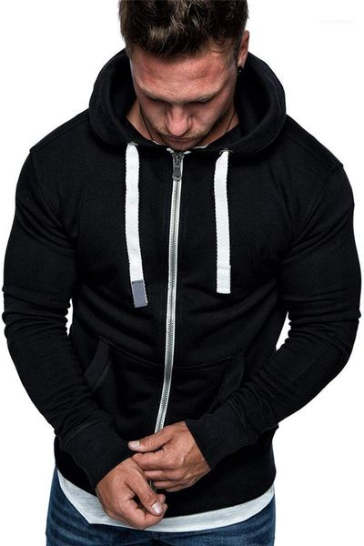 

long sleeve slim drawstring with packet apparel soild color mens designer hoodies fashion cardigan zipper mens, Black