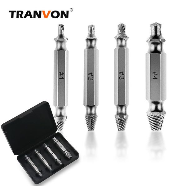 

tranvon 4pcs broken bolt remover extractor tap extractors damaged screw extractor set with double head for screwdriver hand tool