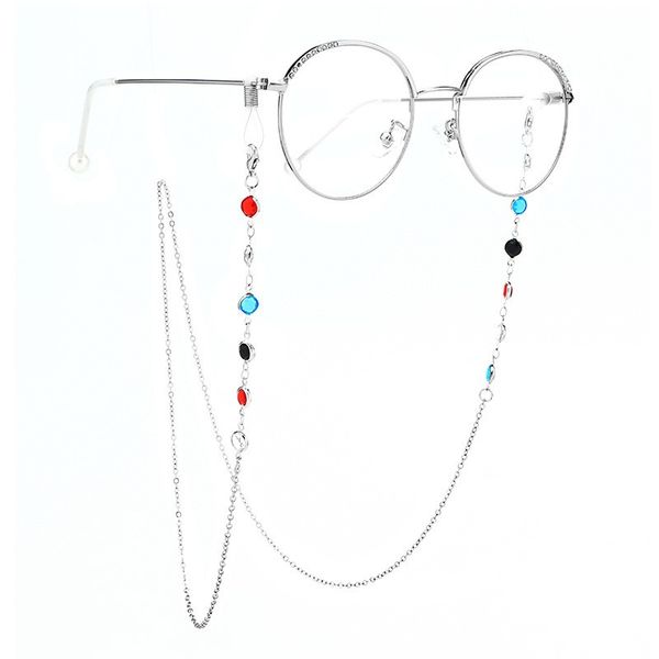 

1pcs glasses chain metal colorful rhinestone eyeglass lanyard chain hanging neck female hanging glasses lanyard rope, Silver