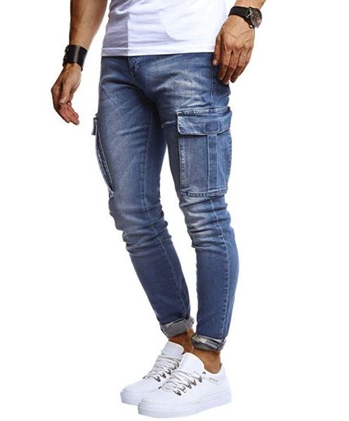 

autumn winter men jeans men hip hop washed casual sports jeans pencil pants fashion micro elastic zipper denim trousers, Blue