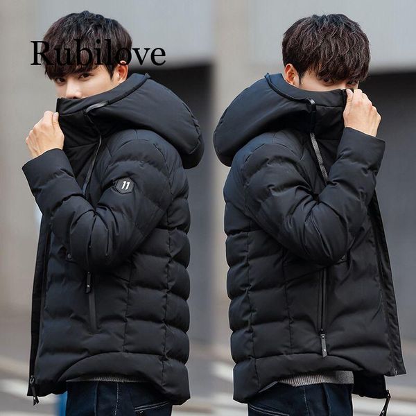 

men's down & parkas winter jacket men 2021 fashion stand collar male parka mens solid thick jackets and coats man, Black