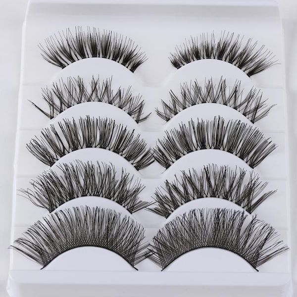 

false eyelashes 5pairs multipack 5 styles 3d silk fiber wispy cross long lashes natural beauty makeup eye extension tool
