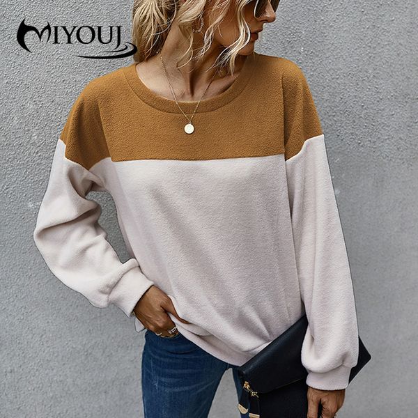 

women's hoodies & sweatshirts miyouj simple patchwork clothing 2021 autumn long sleeve o-neck collar women, Black