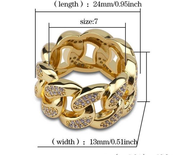 

Mens Gold Hip Hop Ring Jewelry Cuban Chain Iced Out Rings New Fashion Gold Silver55