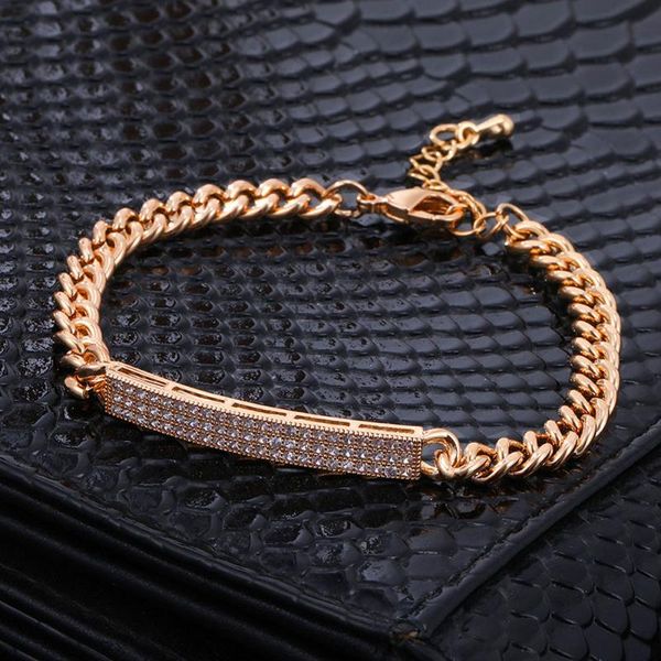 

vintage gold color geometric bracelet for woman simple cz zircon long square punk chain copper bracelets jewelry party gift 2020, Golden;silver