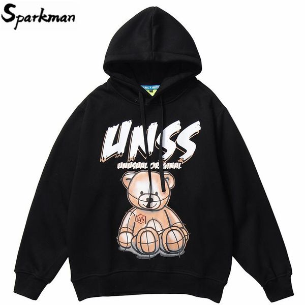

2020 hip hop hoodie streetwear sitting bear harajuku mens hoodie sweatshirt cotton hiphop loose pullover fleece winter autumn, Black