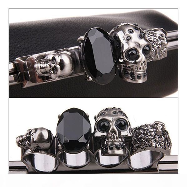 

designer-wholesale-new arrival women's handbag black skull gem ring knuckle bag purse crossbody bag with chain