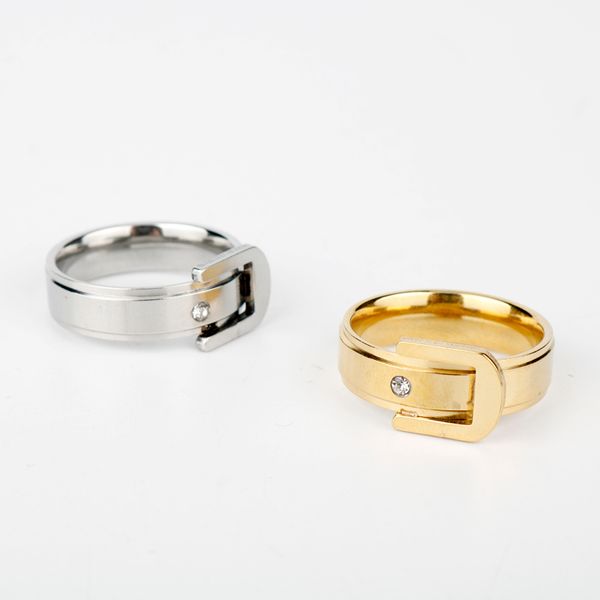 

new fashion jewelry belt rings 2 colors stainless steel simple fine accessories wedding jewelry for women men birthday gift -15, Golden;silver