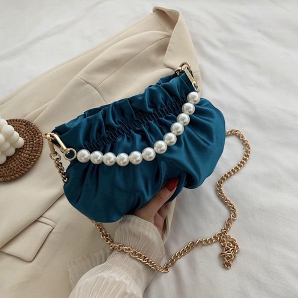

pearl drawstring bucket purse crossboody bags for women 2020 trend luxury designer mini handbags satin clutches lady's hand bag