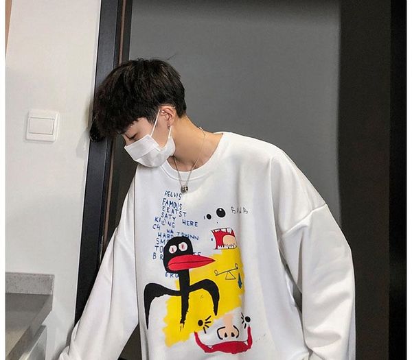 

men 3 colors spring hoodies couple 2020 fashion printed o-neck sweatshirt male oversize pullovers clothing, Black