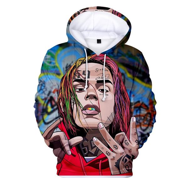 

2020 3d 6ix9ine off sweatshirt singer rapper harajuku men women hoodies hooded hip white sweat funny clothes062, Black