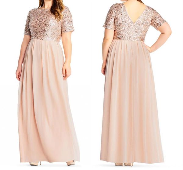 

2020 blush блесток невесты платья короткие рукава шифон этаж длина v-back wedding guest мантий плюс размер длинные maid чести платье дешевые, White;pink
