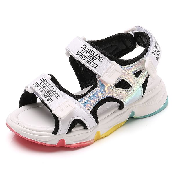 

children sandals summer girls sport shoes 2020 new princess shoes rainbow non-slip kids beach sandals pink sxy016, Black;red