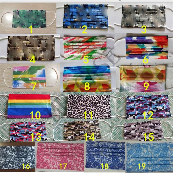 

adults fashion face mask disposible non-woven designer masks color tie dye plaid camo lace mask protective mouth cover haze masks d81004, Blue