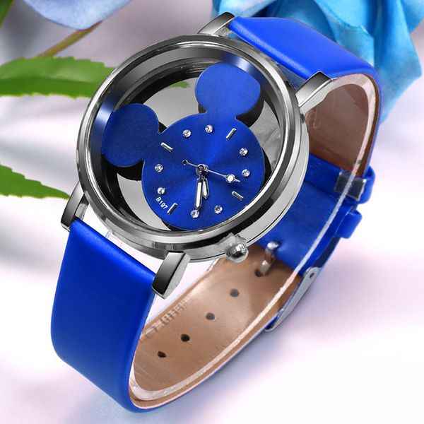 

fashion cute ladies watches women transparent watches blue leather band quartz wristwatches gifts relogio feminino, Slivery;brown
