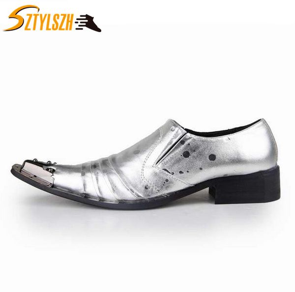 

new business classic silver men dress shoes man genuine leather sanke wedding shoes social male night club zapatillas, Black