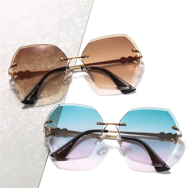 

unique ladies irregular rimless sunglasses pearl decor leg sun glasses color ocean lens uv400 men women shades, White;black