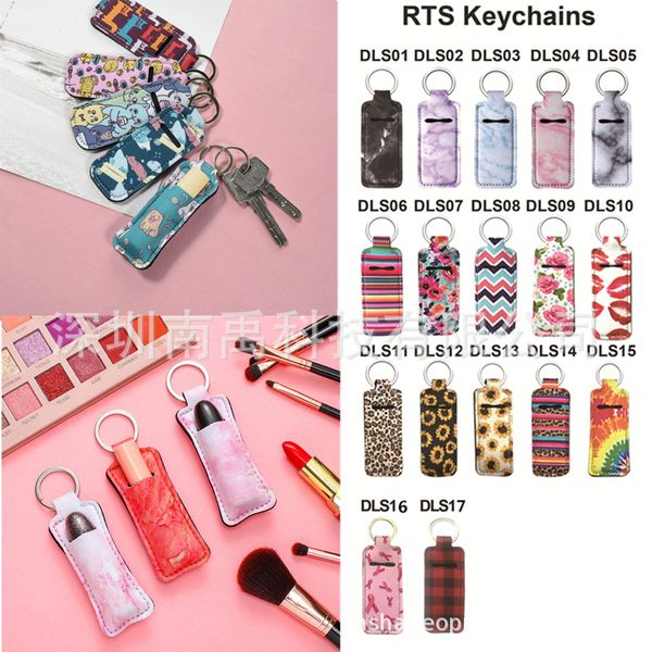 

neoprene keychain sports printed chapstick holder leopard keychain wrap lipstick holders lip cover party favor gift