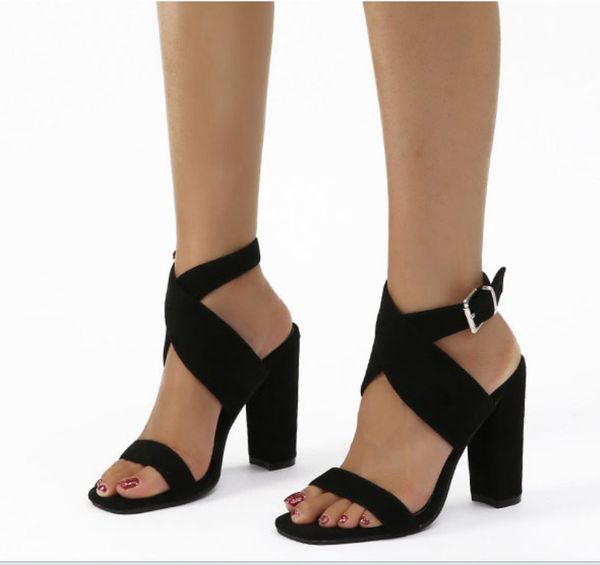 

velvet shoes luxury sandals suit female beige cross summer heels 2020 women's open toe suede fashion heeled ladies sale, Black