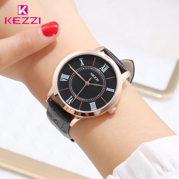 

kezzi brand men women quartz wrist watch simple roman dial leather lovers' dress business watches for couples with gifr box, Slivery;brown