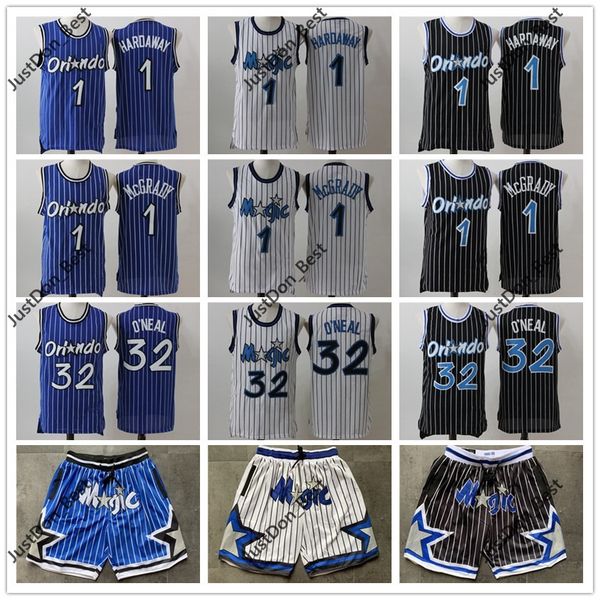 

mens shaquille orlando magic 32 o'neal penny 1 hardaway tracy 1 mcgrady basketball shorts basketball jerseys throwback shirts, Black;red