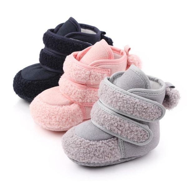 

boots baby winter warm booties cotton plush solid anti-slip prewalker soft-soled shoe kids 5 colors, Black;grey