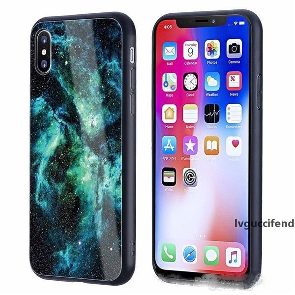 

latest design tempered glass back cover phone case tpu glass with starry sky painting luxury phone protector for iphone x samsung s8 note8