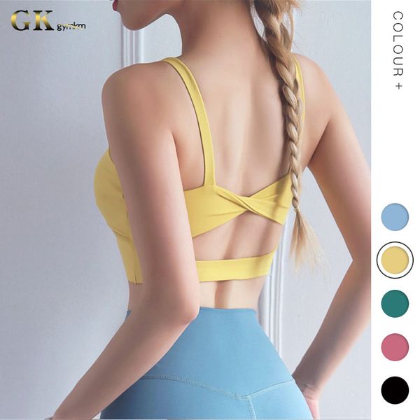

gymkm fashion link sports underwear for women shockproof no rims comfortable breathable yoga bra high resilience nylon, White;black