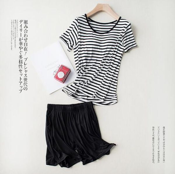 

пижама женщины с коротким рукавом пижамы набор хлопка пижамы pijama женщин в полосатой лето пижама бесплатная доставка, Black;red