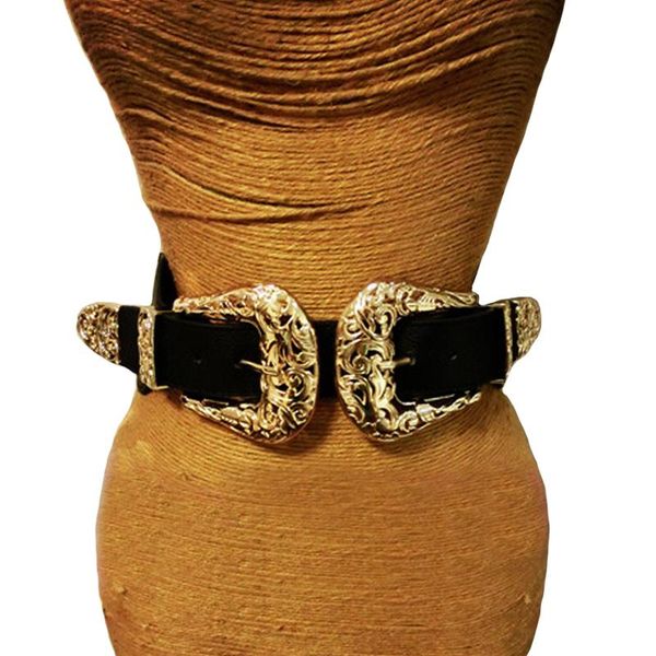 

new fashion female vintage strap metal pin buckle leather belts for women elastic designer hollow out wide waist belts, Black;brown