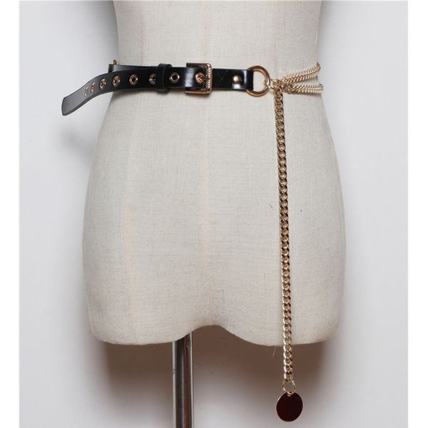 

ewq / men's and women's cloth accessories personality all-match korean personality chain patchwork pu leater blackl belt 9y1249, Black;brown