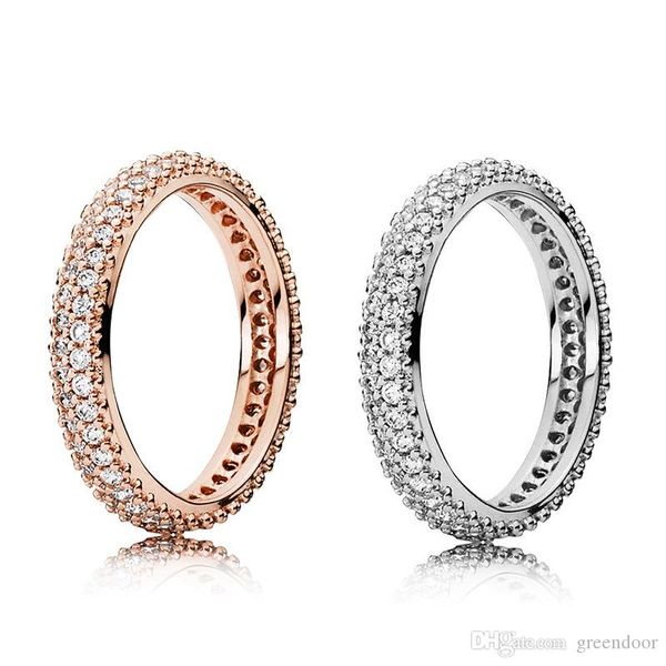 

new fashion double row diamond ring cz diamond set original box for pandora 925 sterling silver lady ring ing