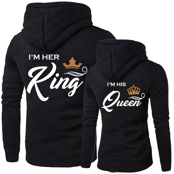 

2019 king queen print men's hoodies, couples and lovers sweatshirt, women's hoodie, casual sweaters, tracksuits, Black