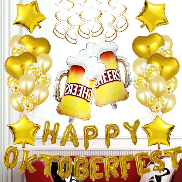 

balloon set happy oktoberfest letters confetti foil decoration beer cups pattern