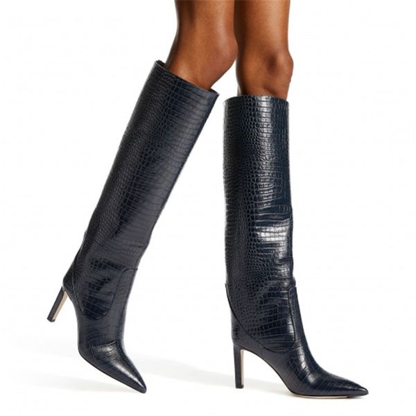 

big winter boots real 2020 yechne size 34-48 women knee high boots chunky heels round toe spring autumn shoes less platform, Black