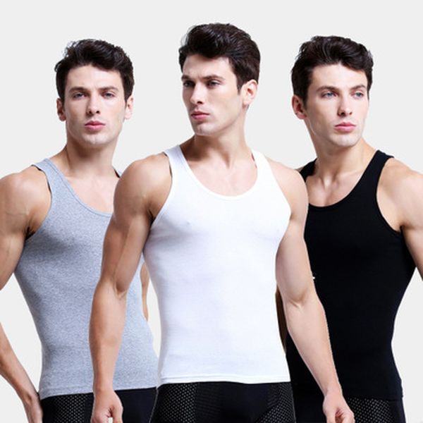 

men' tank 3pcs/lots mens cotton underwear sleeveless undershirts male bodybuilding sports fitness wrestling singlets shirts 3xl, White;black