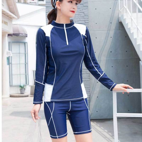 

womens zip front long sleeve rashguard shirt color block tankini swimsuit & bottom sun uv protection padded bathing suits