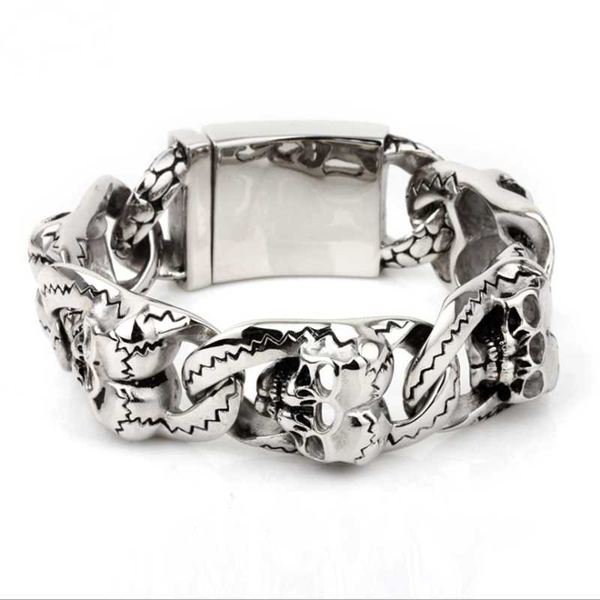 

link, chain punk rock fashion creative stainless steel bracelet skull men's jewelry, Black