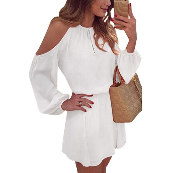 

women dress 2020 new fashion long sleeve round neck chiffon off the shoulder party evening club casual loose ladies female, Black;gray