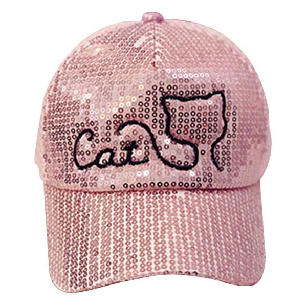 

autumn sun hat mesh soft breathable cute adjustable headwear cat paillette cartoon outdoor kids baseball cap casual bling, Blue;gray